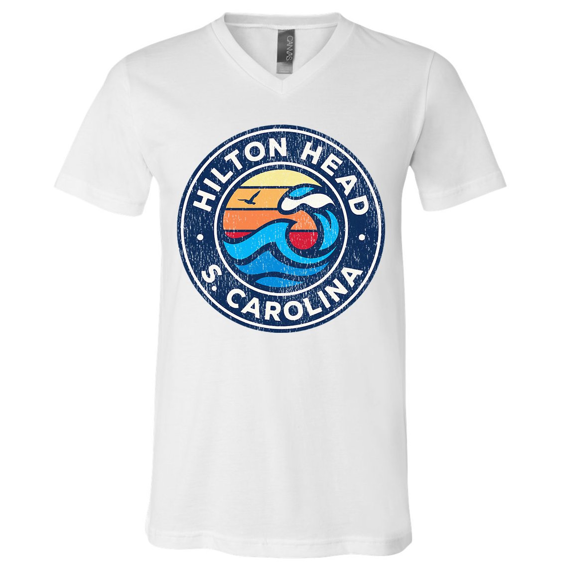 Hilton Head Island South Carolina Sc Vintage Nautical Waves V-Neck T-Shirt