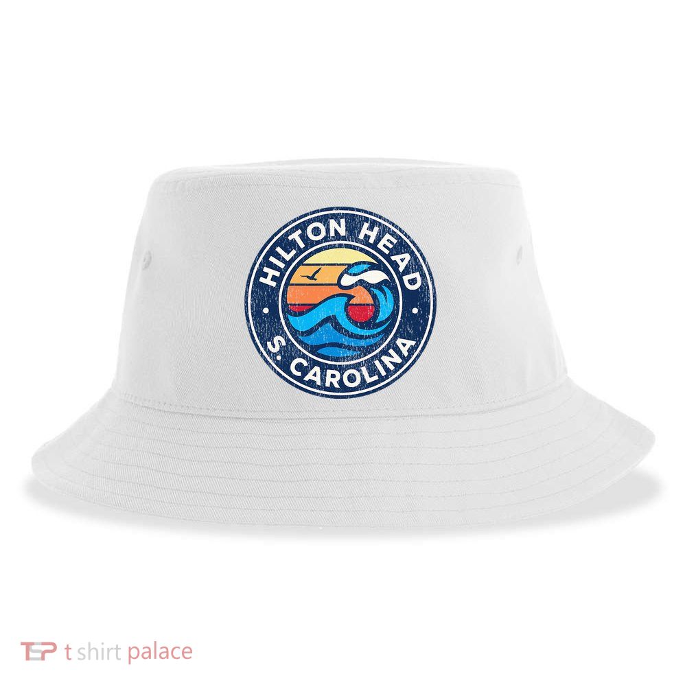 Hilton Head Island South Carolina Sc Vintage Nautical Waves Sustainable Bucket Hat