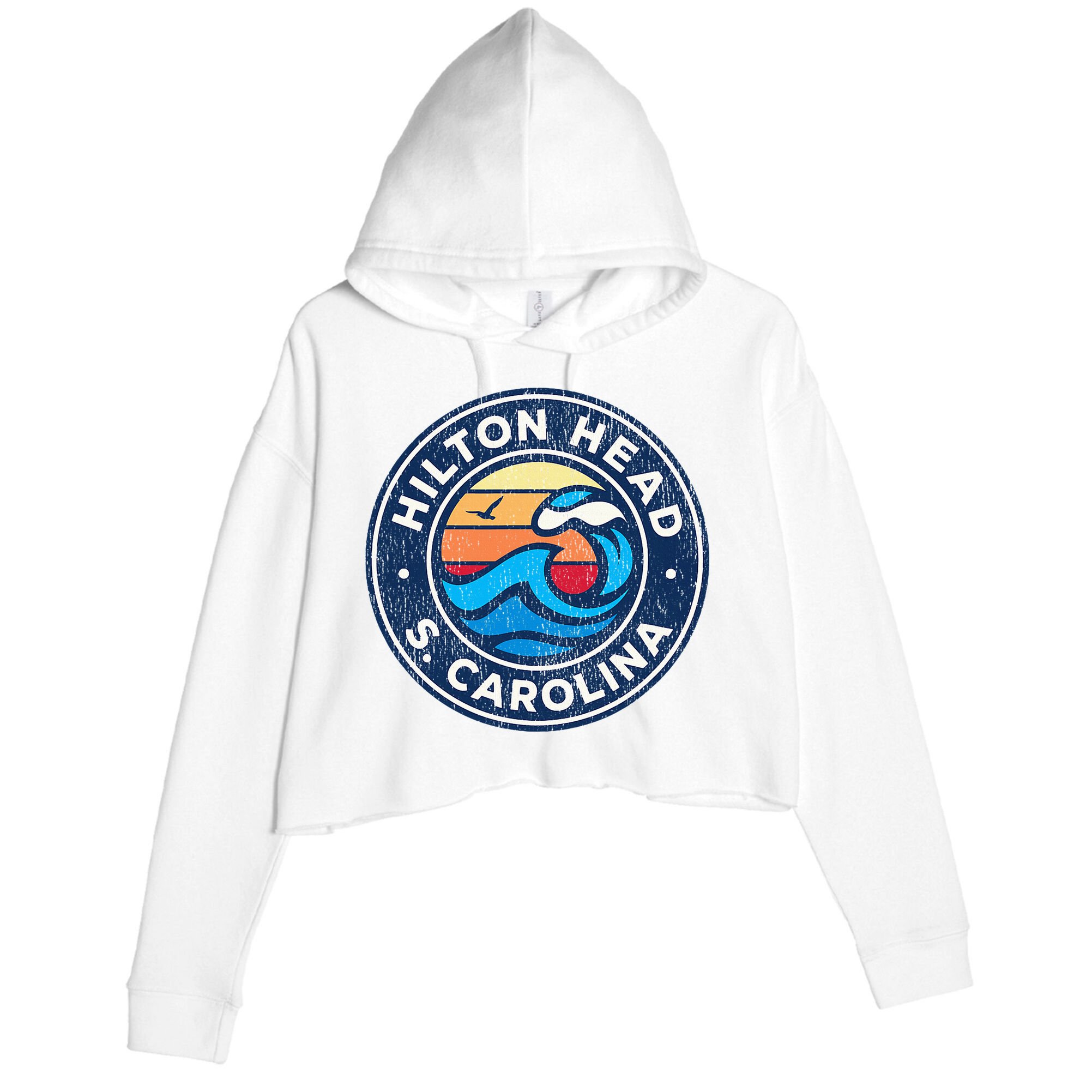 Hilton Head Island South Carolina Sc Vintage Nautical Waves Crop Fleece Hoodie