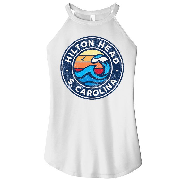 Hilton Head Island South Carolina Sc Vintage Nautical Waves Women's Perfect Tri Rocker Tank