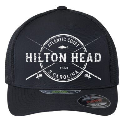 Hilton Head Island Sc Vintage Crossed Fishing Rods Flexfit Unipanel Trucker Cap