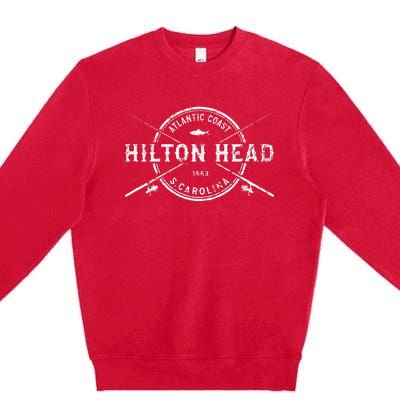 Hilton Head Island Sc Vintage Crossed Fishing Rods Premium Crewneck Sweatshirt