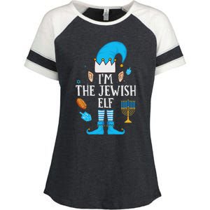 Happy Hanukkah IM The Jewish Elf Family Christmas Pajama Enza Ladies Jersey Colorblock Tee