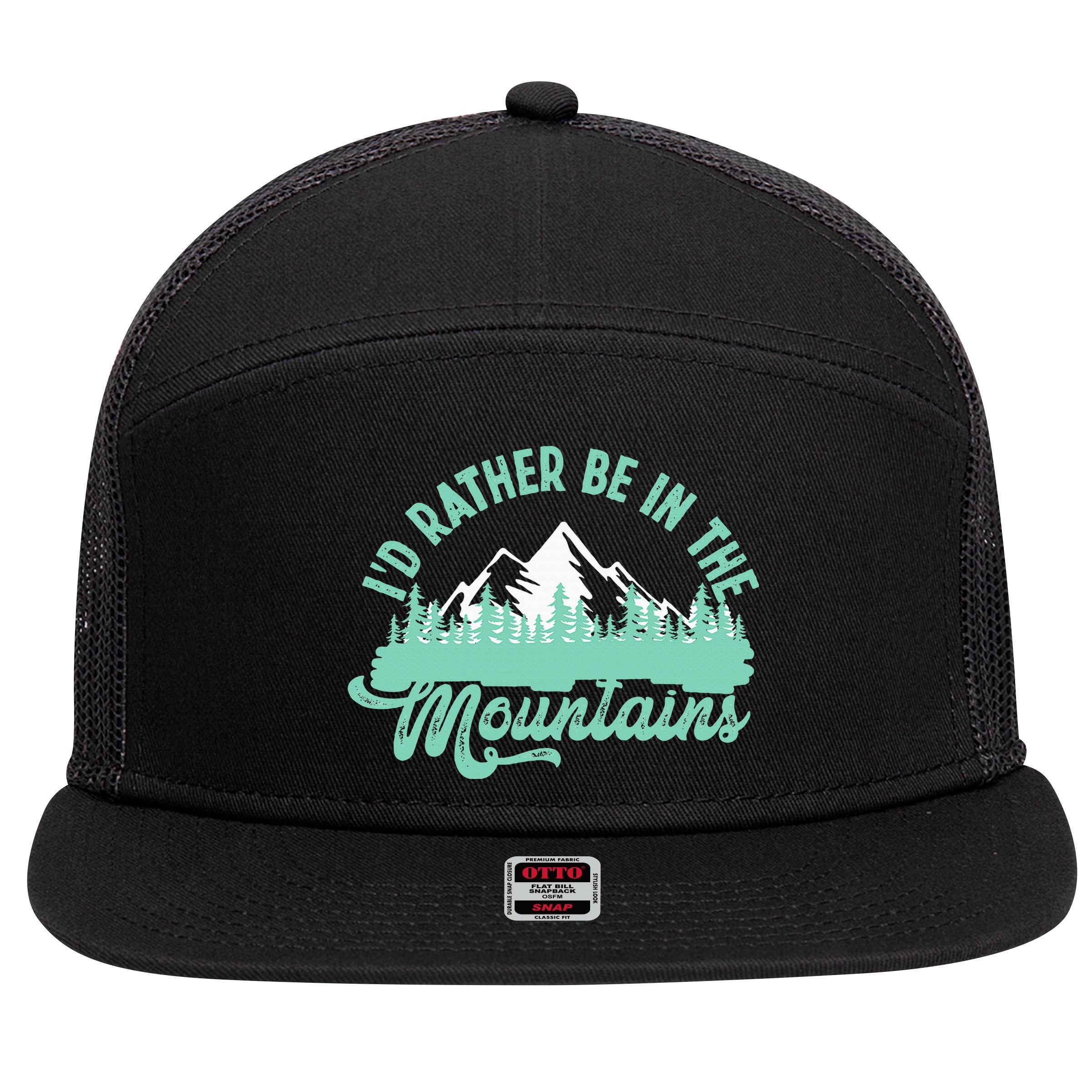 Hiker Hiking ID Rather Be In The Mountains 7 Panel Mesh Trucker Snapback Hat