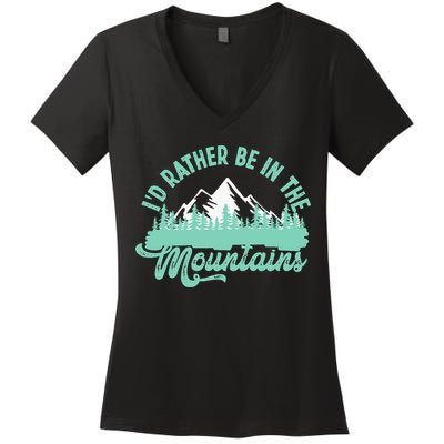 Hiker Hiking ID Rather Be In The Mountains Women's V-Neck T-Shirt