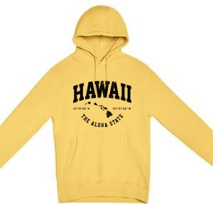 Hawaii Hawaiian Islands Coordinates State Map Souvenir Gift Premium Pullover Hoodie