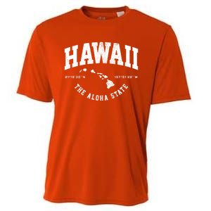 Hawaii Hawaiian Islands Coordinates State Map Souvenir Gift Cooling Performance Crew T-Shirt