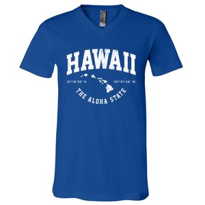 Hawaii Hawaiian Islands Coordinates State Map Souvenir Gift V-Neck T-Shirt