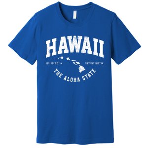 Hawaii Hawaiian Islands Coordinates State Map Souvenir Gift Premium T-Shirt