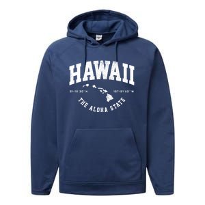 Hawaii Hawaiian Islands Coordinates State Map Souvenir Gift Performance Fleece Hoodie