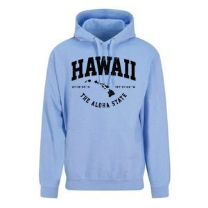 Hawaii Hawaiian Islands Coordinates State Map Souvenir Gift Unisex Surf Hoodie