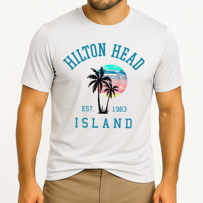 Hilton Head Island South Carolina Beach Palm Trees Summer Cooling Performance Crew T-Shirt