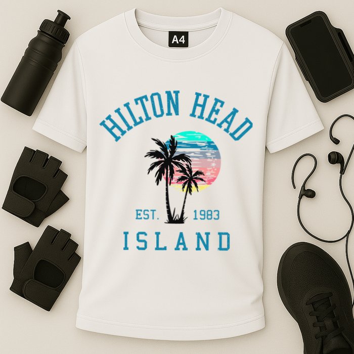 Hilton Head Island South Carolina Beach Palm Trees Summer Cooling Performance Crew T-Shirt