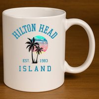 Hilton Head Island South Carolina Beach Palm Trees Summer 11oz C Handle Ceramic Mug