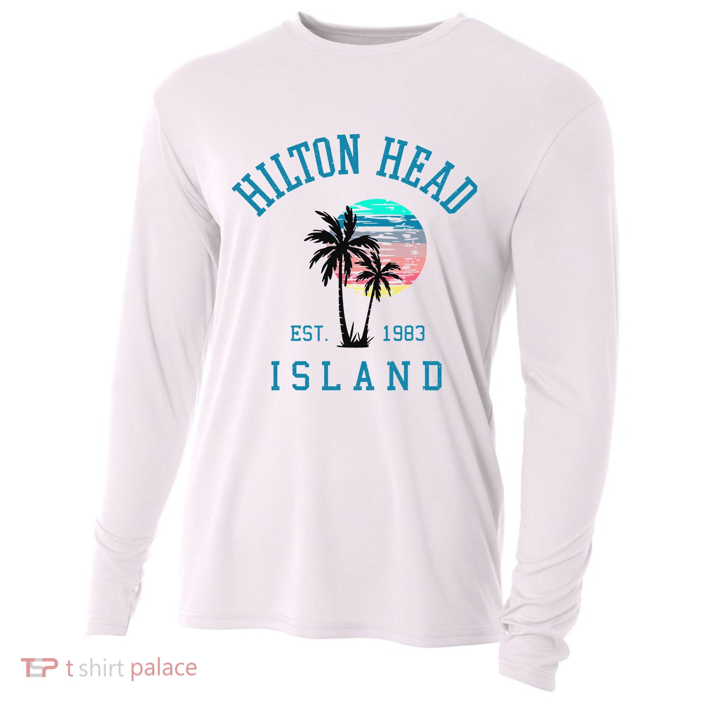 Hilton Head Island South Carolina Beach Palm Trees Summer Cooling Performance Long Sleeve Crew