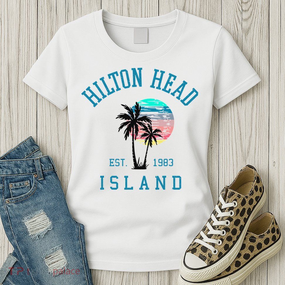Hilton Head Island South Carolina Beach Palm Trees Summer Womens T-Shirt