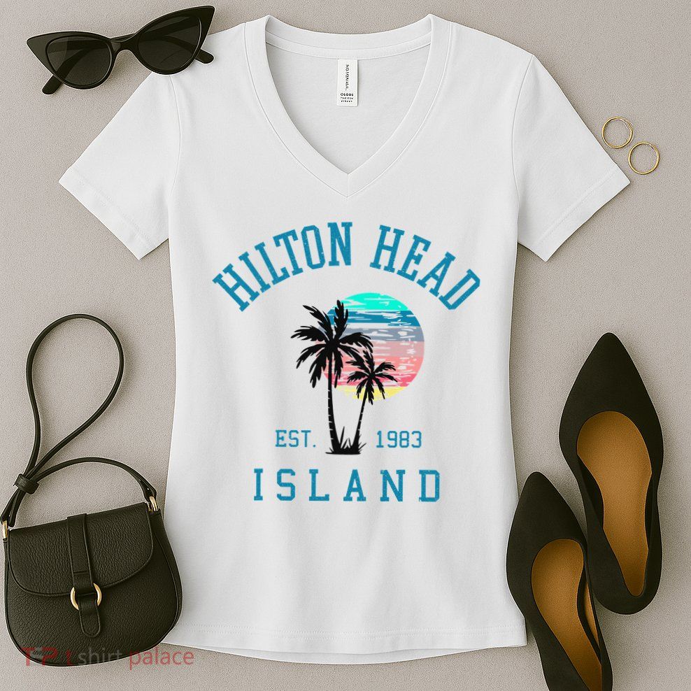 Hilton Head Island South Carolina Beach Palm Trees Summer Women's V-Neck T-Shirt