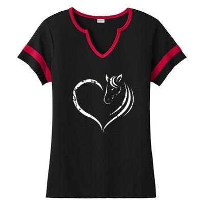 Horse Head Inside Heart Women Ladies Girls Teens Gift Ladies Halftime Notch Neck Tee