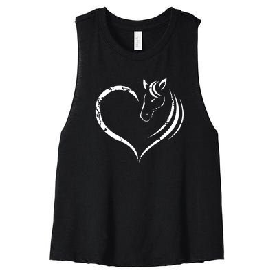 Horse Head Inside Heart Women Ladies Girls Teens Gift Women's Racerback Cropped Tank