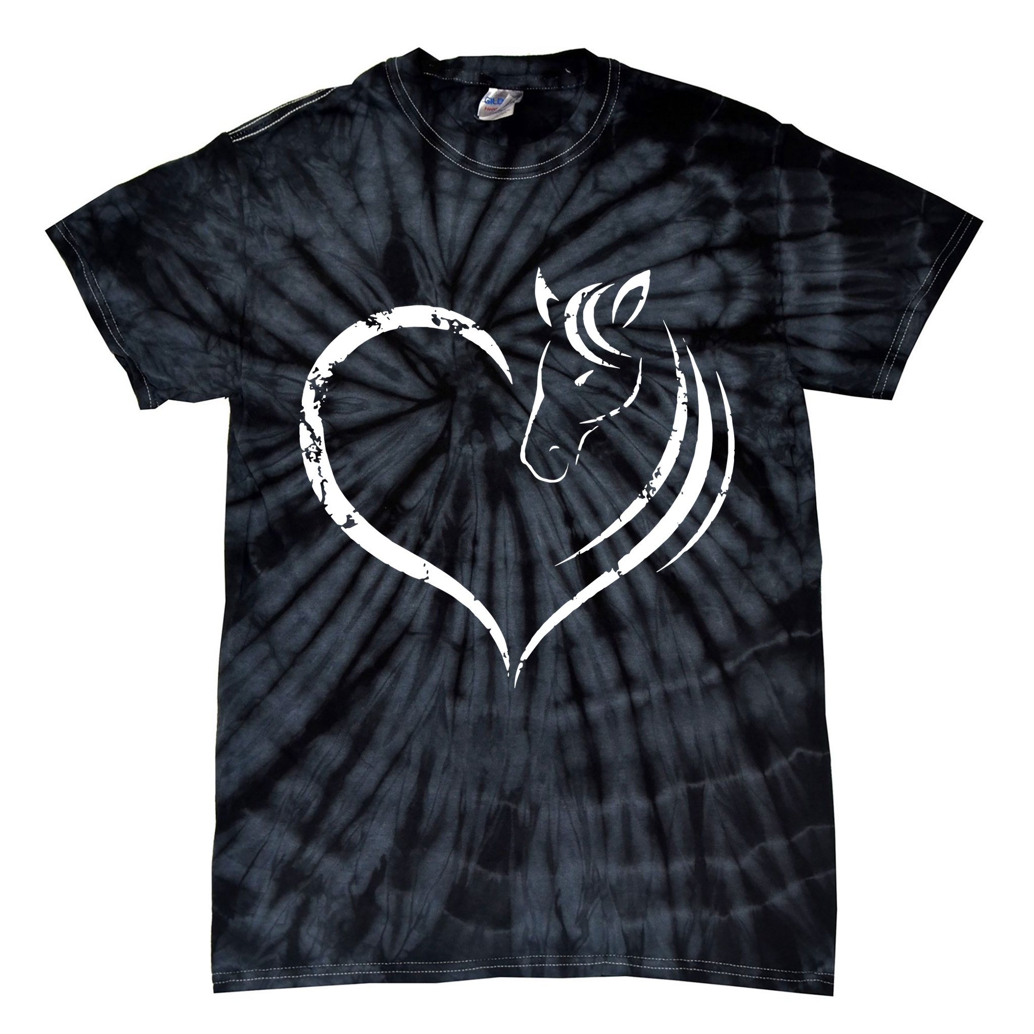 Horse Head Inside Heart Women Ladies Girls Teens Gift Tie-Dye T-Shirt