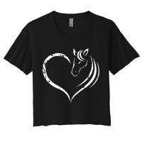 Horse Head Inside Heart Women Ladies Girls Teens Gift Women's Crop Top Tee