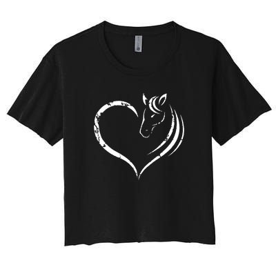 Horse Head Inside Heart Women Ladies Girls Teens Gift Women's Crop Top Tee