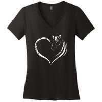 Horse Head Inside Heart Women Ladies Girls Teens Gift Women's V-Neck T-Shirt