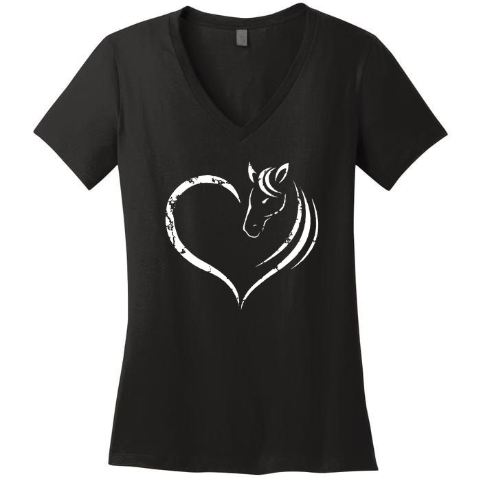 Horse Head Inside Heart Women Ladies Girls Teens Gift Women's V-Neck T-Shirt