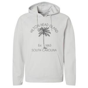 Hilton Head Island Beach Design Palm Tree Illustration Performance Fleece Hoodie