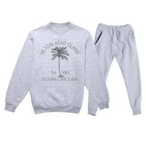 Hilton Head Island Beach Design Palm Tree Illustration Premium Crewneck Sweatsuit Set