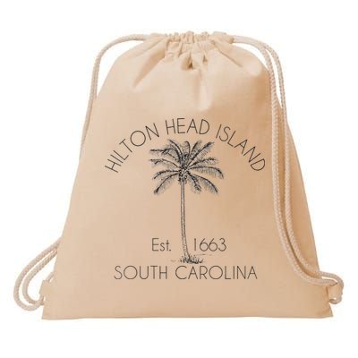 Hilton Head Island Beach Design Palm Tree Illustration Drawstring Bag