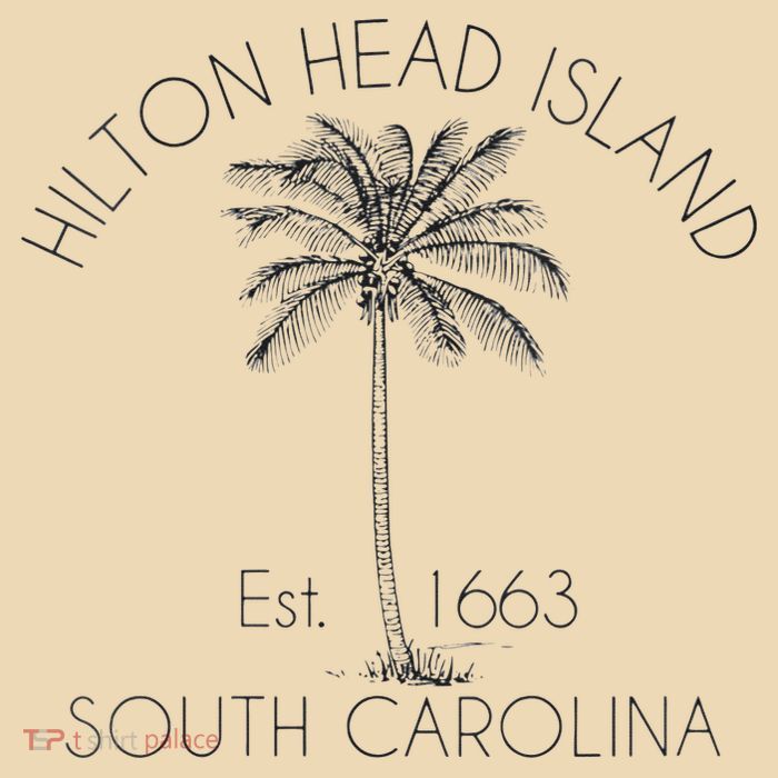 Hilton Head Island Beach Design Palm Tree Illustration Drawstring Bag
