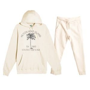 Hilton Head Island Beach Design Palm Tree Illustration Premium Hooded Sweatsuit Set