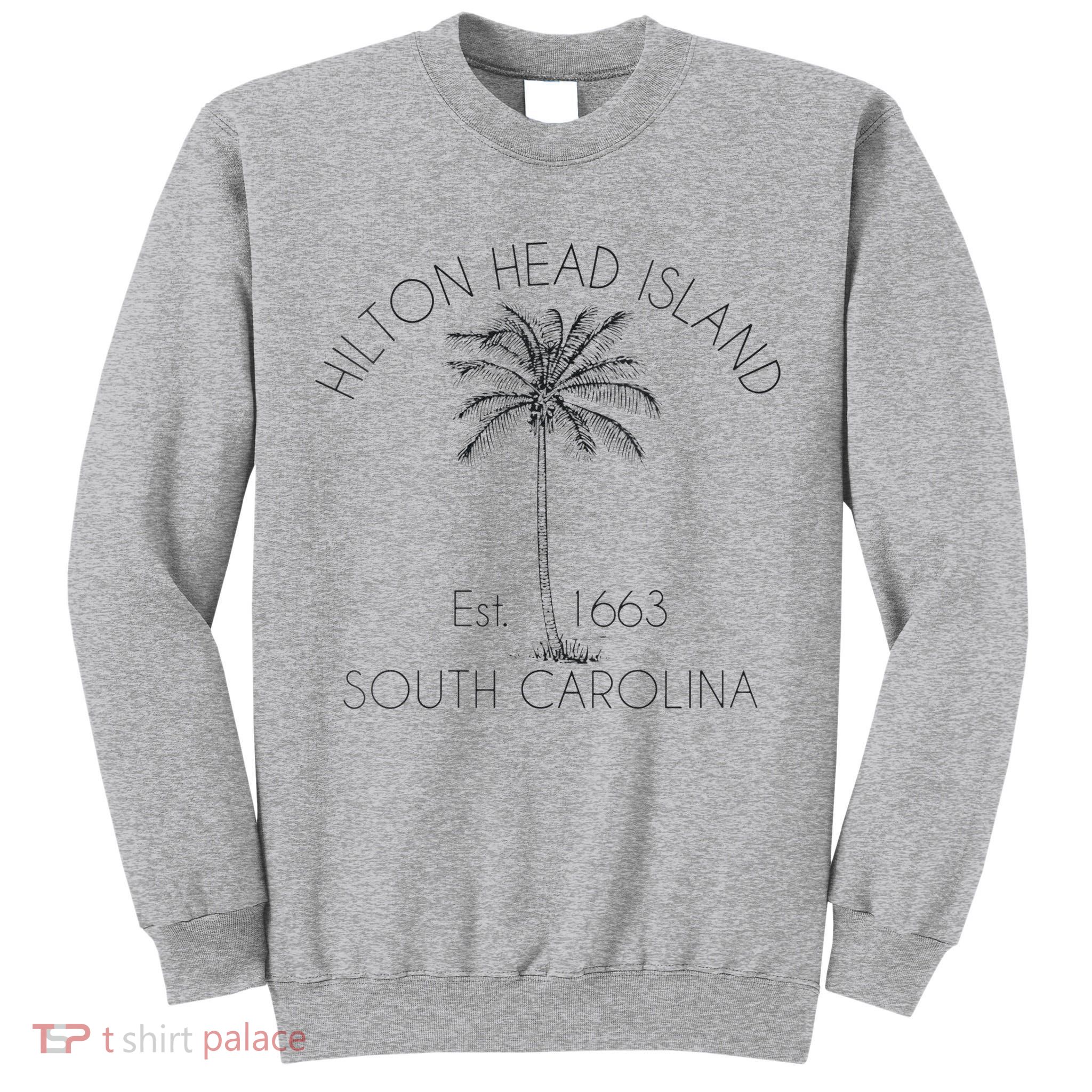 Hilton Head Island Beach Design Palm Tree Illustration Tall Sweatshirt