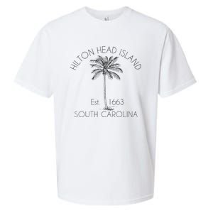 Hilton Head Island Beach Design Palm Tree Illustration Sueded Cloud Jersey T-Shirt