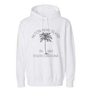 Hilton Head Island Beach Design Palm Tree Illustration Garment-Dyed Fleece Hoodie