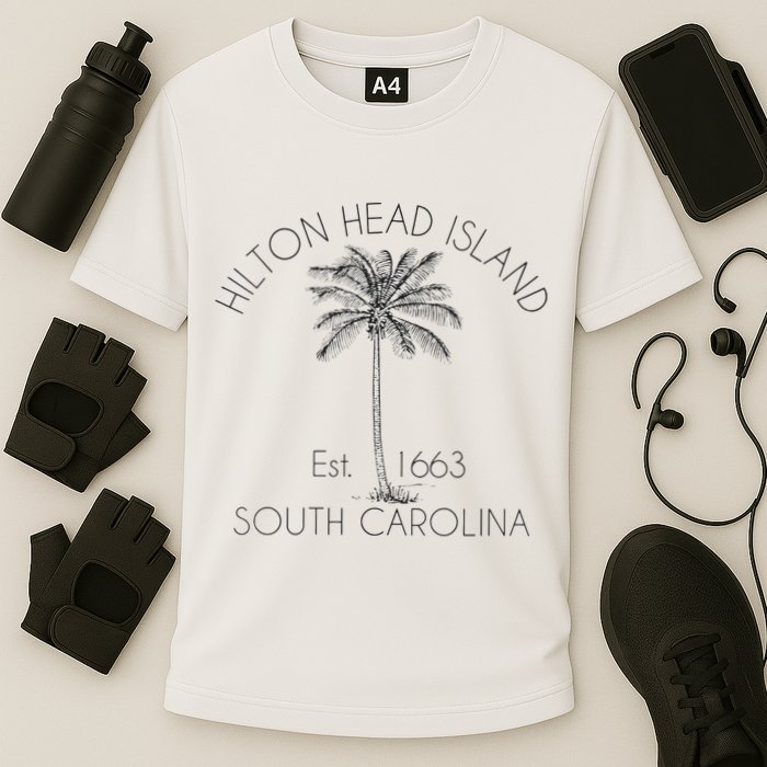 Hilton Head Island Beach Design Palm Tree Illustration Cooling Performance Crew T-Shirt