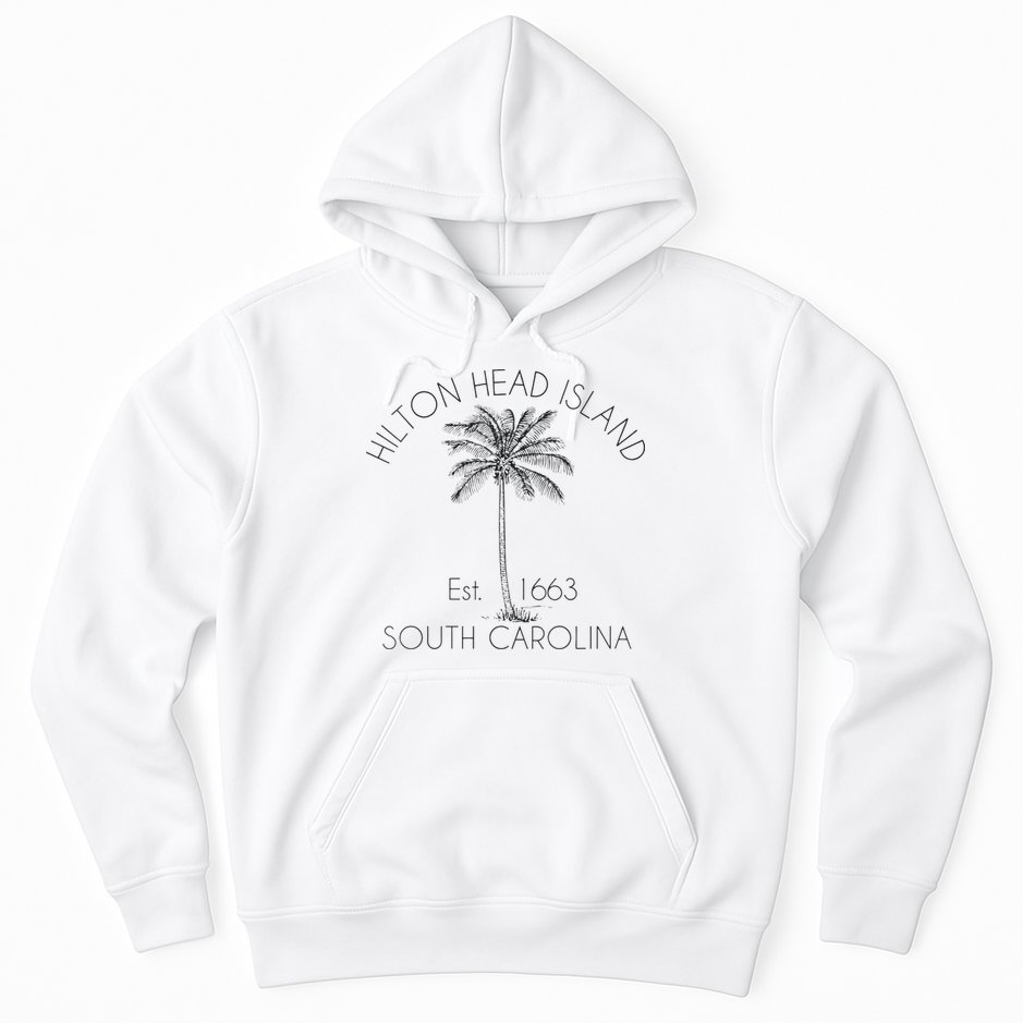 Hilton Head Island Beach Design Palm Tree Illustration Hoodie