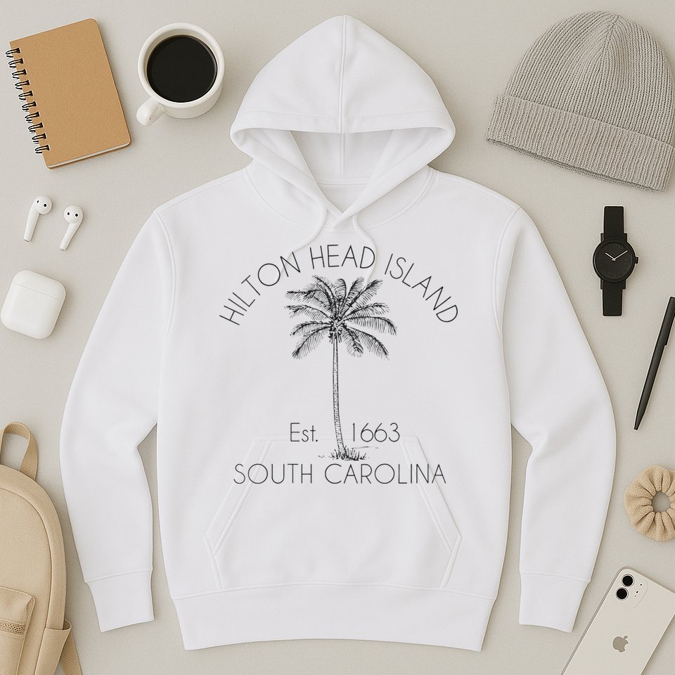 Hilton Head Island Beach Design Palm Tree Illustration Hoodie
