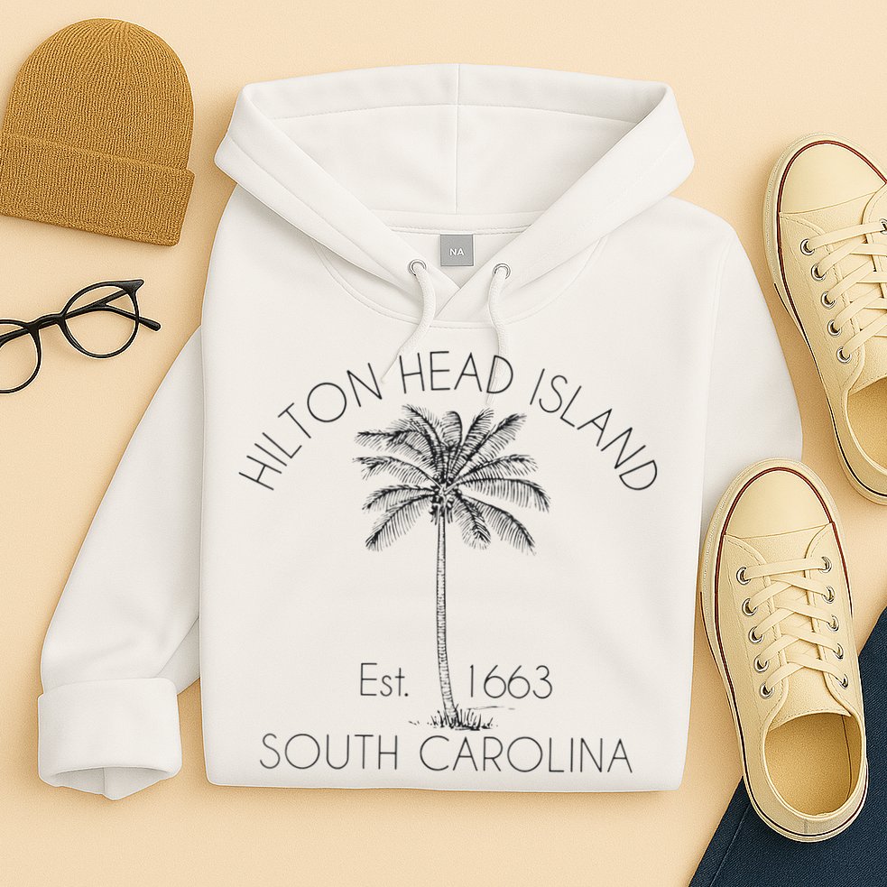 Hilton Head Island Beach Design Palm Tree Illustration Hoodie
