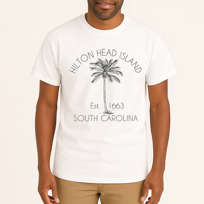 Hilton Head Island Beach Design Palm Tree Illustration Tall T-Shirt