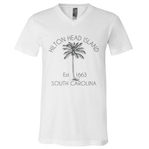 Hilton Head Island Beach Design Palm Tree Illustration V-Neck T-Shirt