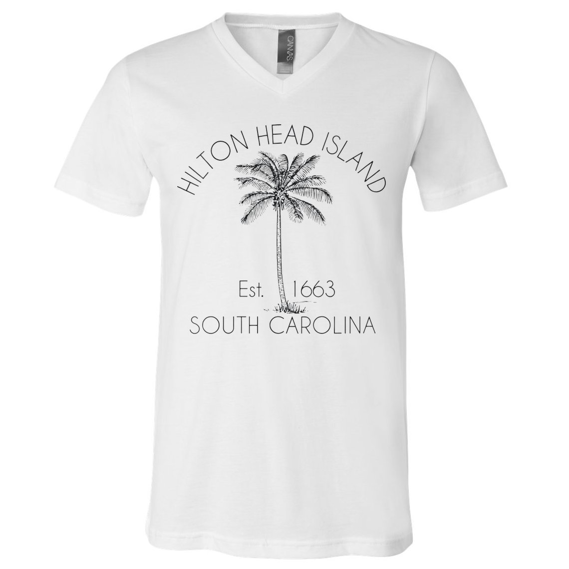 Hilton Head Island Beach Design Palm Tree Illustration V-Neck T-Shirt