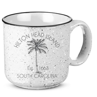 Hilton Head Island Beach Design Palm Tree Illustration 15oz Campfire Ceramic Mug