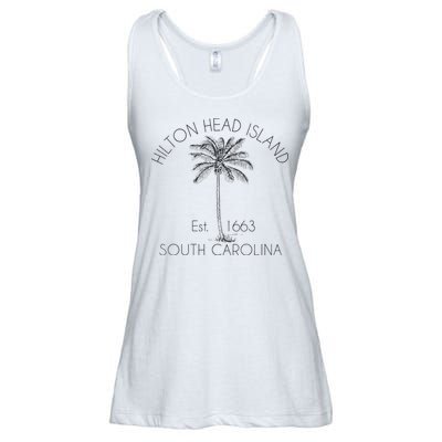 Hilton Head Island Beach Design Palm Tree Illustration Ladies Essential Flowy Tank