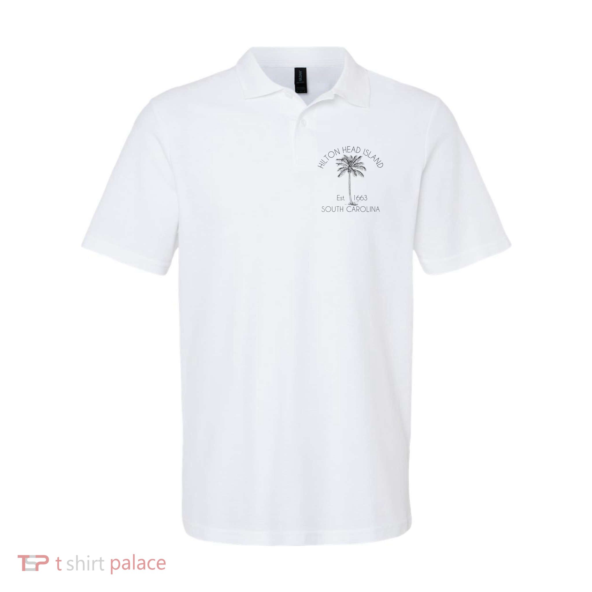 Hilton Head Island Beach Design Palm Tree Illustration Polo