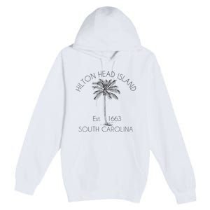 Hilton Head Island Beach Design Palm Tree Illustration Premium Pullover Hoodie