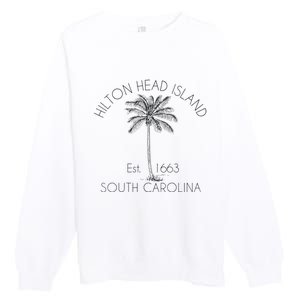 Hilton Head Island Beach Design Palm Tree Illustration Premium Crewneck Sweatshirt