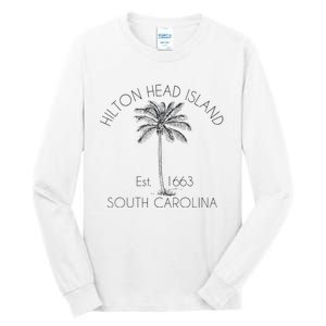 Hilton Head Island Beach Design Palm Tree Illustration Tall Long Sleeve T-Shirt