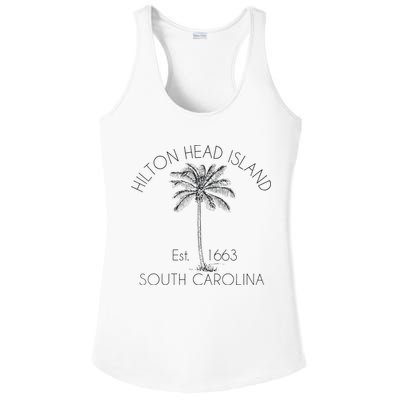 Hilton Head Island Beach Design Palm Tree Illustration Ladies PosiCharge Competitor Racerback Tank
